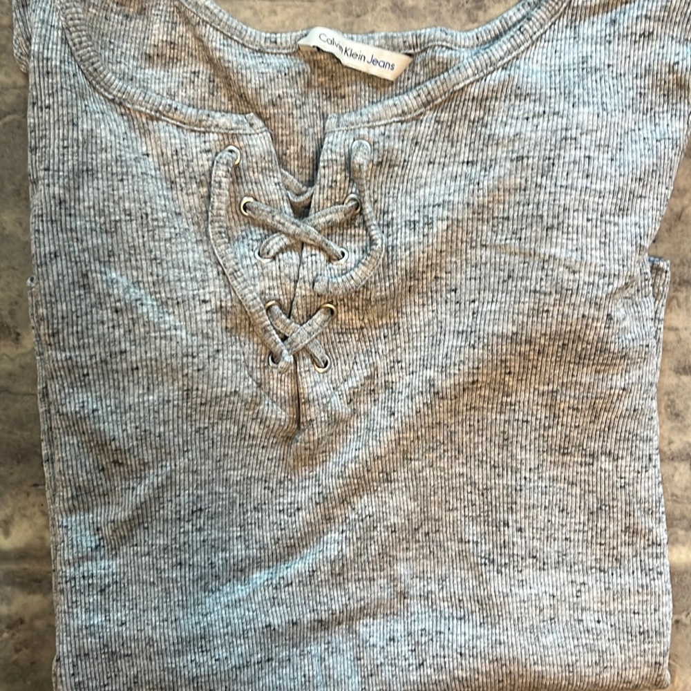 Calvin Klein Jeans Gray Lace Up Shirt